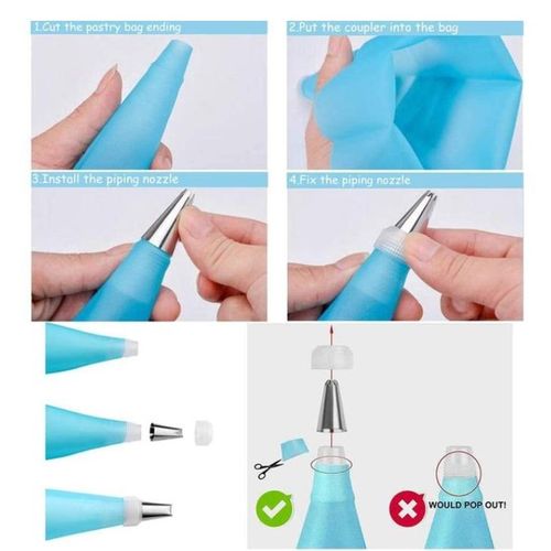 Silicone Reusable Icing Piping Bag Stainless Steel 6 Nozzle Set Cake Decorating Tool