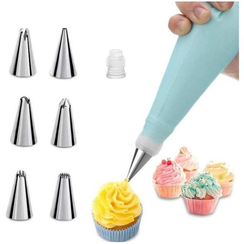 Silicone Reusable Icing Piping Bag Stainless Steel 6 Nozzle Set Cake Decorating Tool