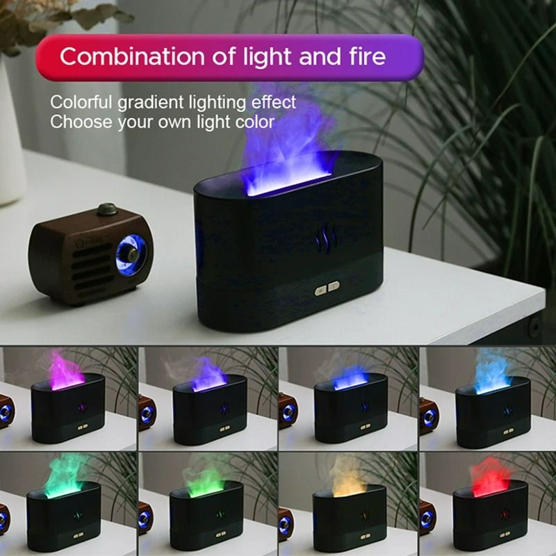 Portable Cool Mist Usb Led change color 7 colors fire flame room humidifier Aroma Essential Oil Diffuser h2o air humidifier