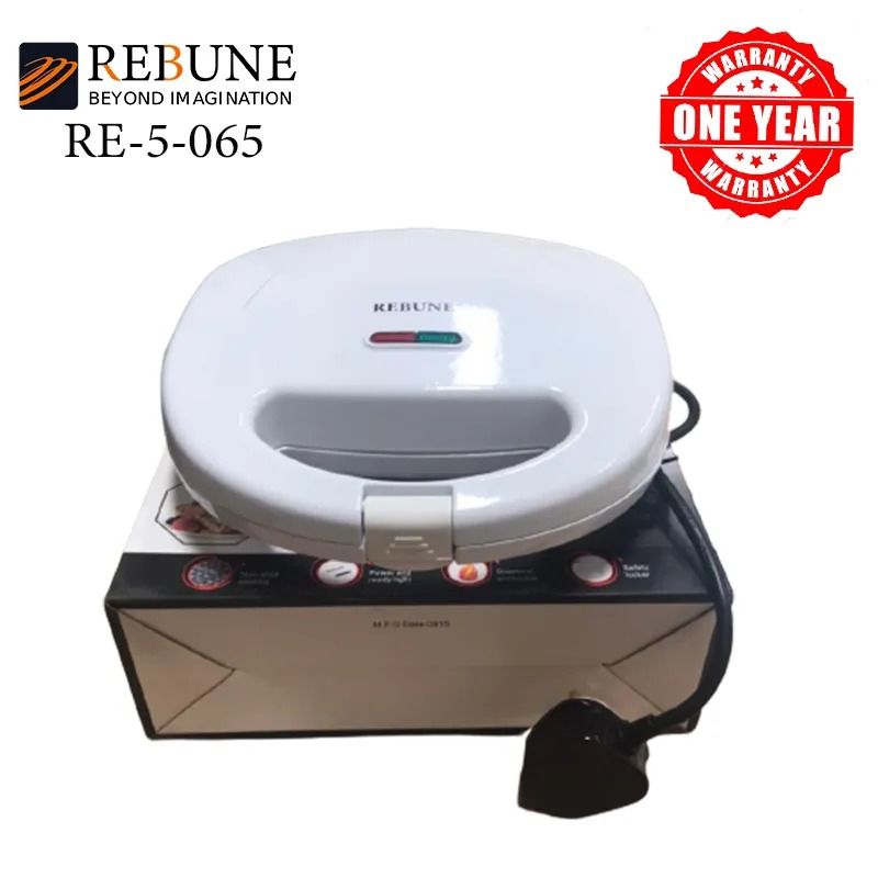Rebune RE-5-065 2 Slice Waffle Maker Non-Stick Coating White and BlacK 750W
