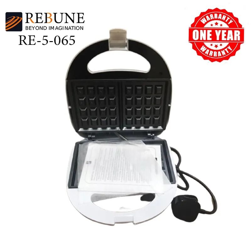 Rebune RE-5-065 2 Slice Waffle Maker Non-Stick Coating White and BlacK 750W