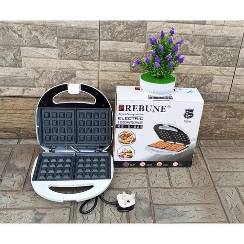 Rebune RE-5-065 2 Slice Waffle Maker Non-Stick Coating White and BlacK 750W