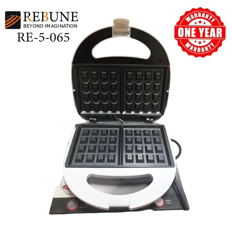 Rebune RE-5-065 2 Slice Waffle Maker Non-Stick Coating White and BlacK 750W