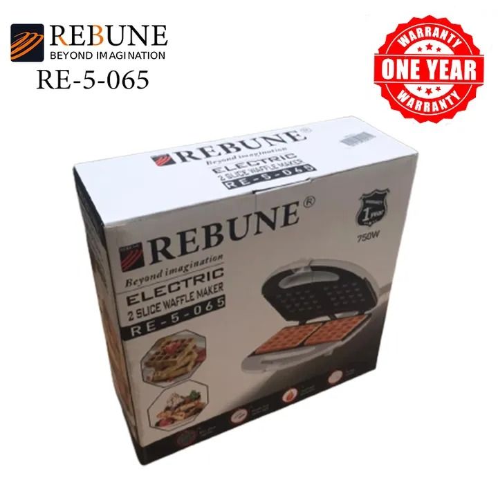 Rebune RE-5-065 2 Slice Waffle Maker Non-Stick Coating White and BlacK 750W