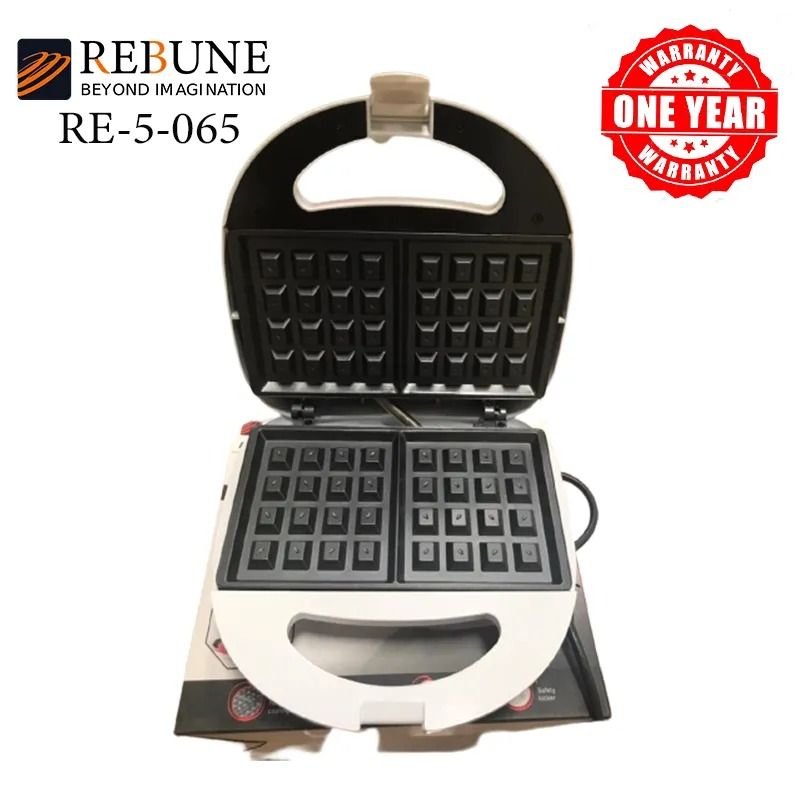 Rebune RE-5-065 2 Slice Waffle Maker Non-Stick Coating White and BlacK 750W