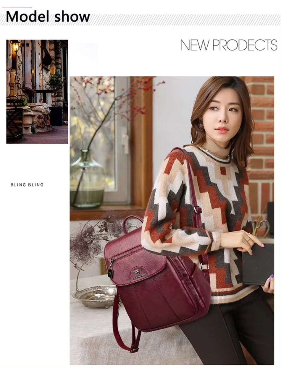 Women's Backpack New High Quality Soft Leather Leisure Travel Large Capacity School Bags for Teenage Girls