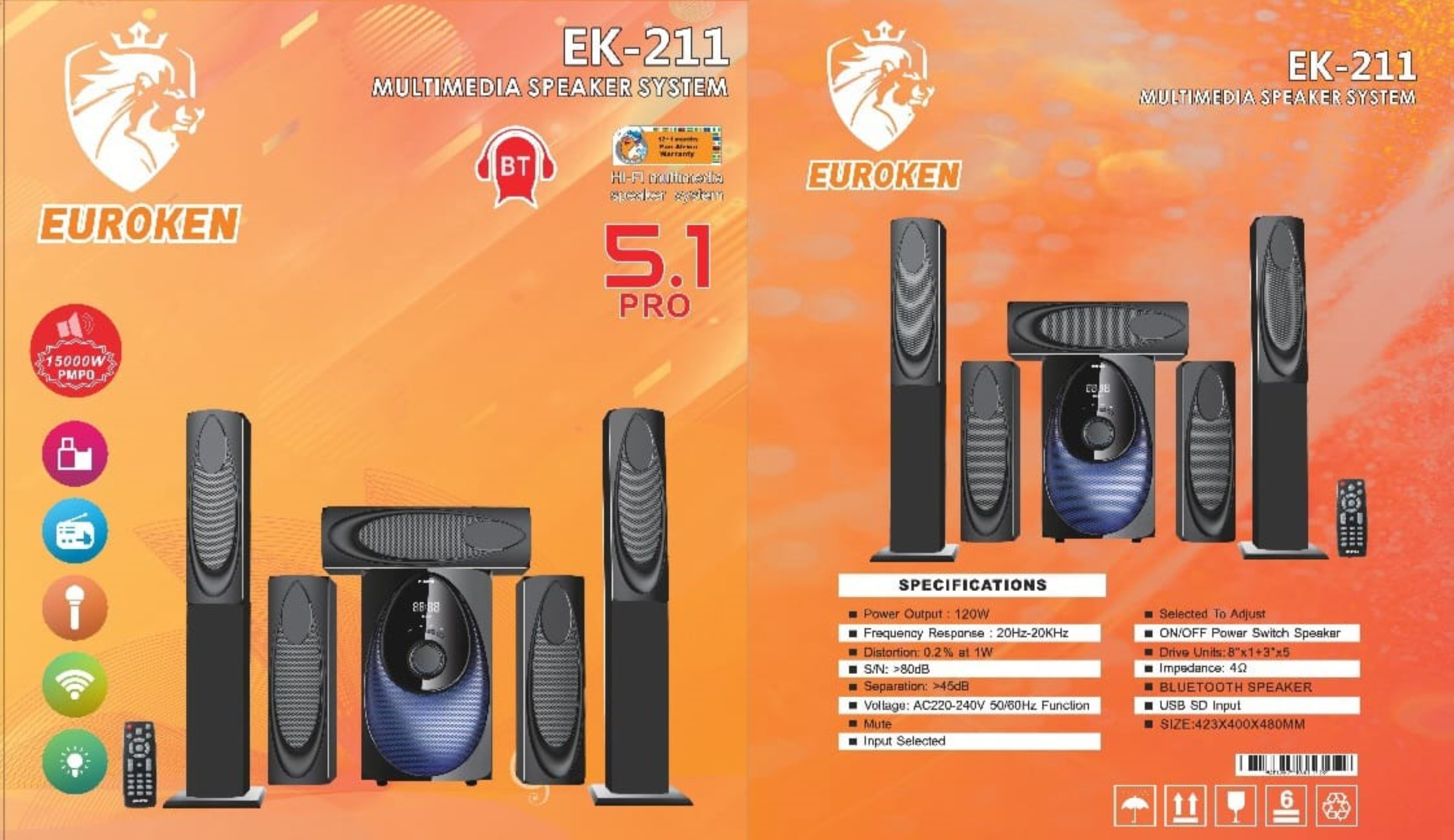 Euroken 5.1 Tall Boy woofer Home Theatre System 5.1 CH