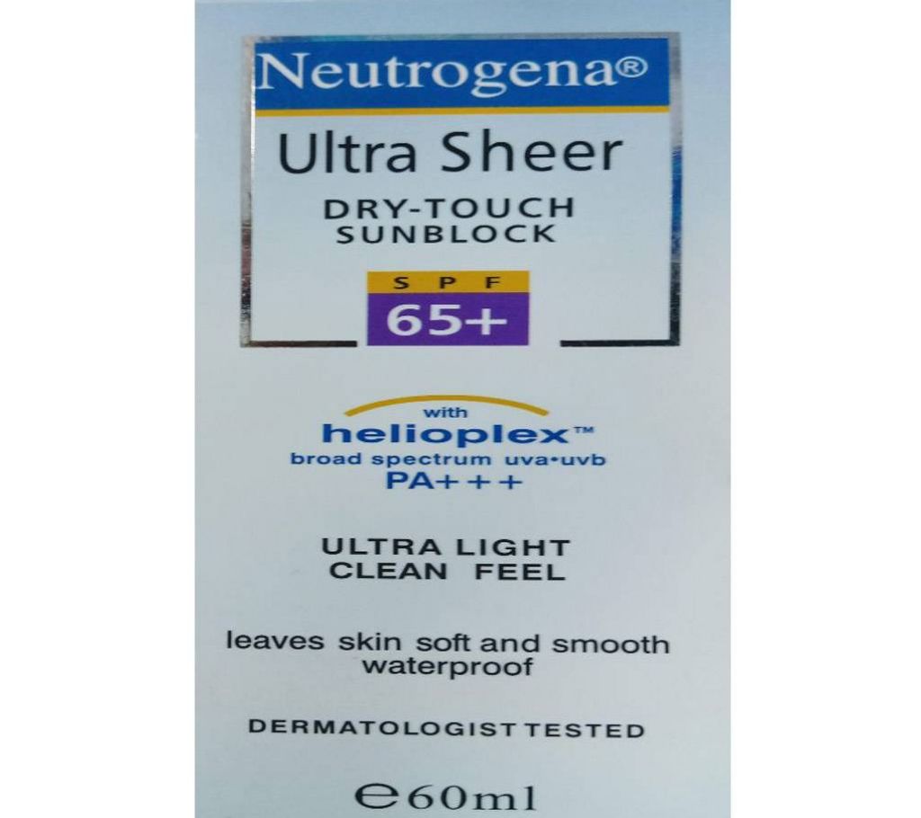 Neutrogena Ultra Sheer Dry-Touch Sunblock Cream SPF 65+ with broad spectrum uba ubv Light Sun screen Protection