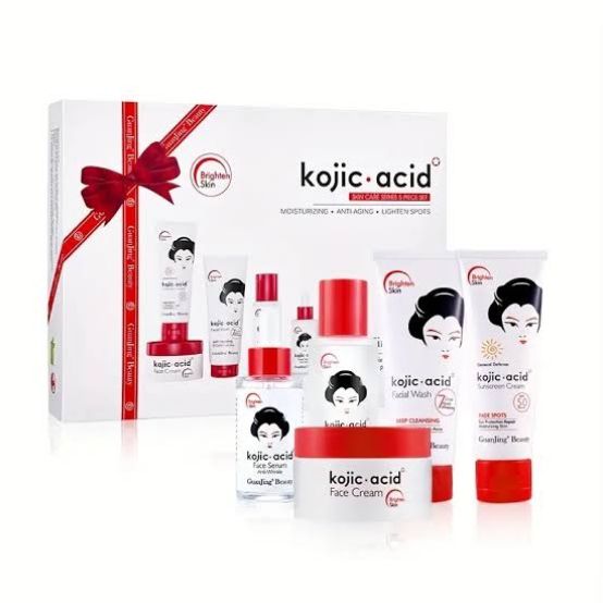 Guanjing Kojic Acid Skin Care Series 5 Piece Set - Toner + Face Serum + Cream + Sunscreen + Facial Wash Moisturizing Anti-aging Lightening Spots
