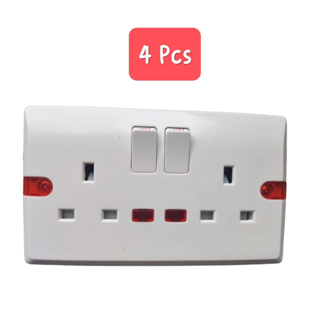 OBK Double Or Twin Sockets With Led/Neon Indicators, 4 pcs