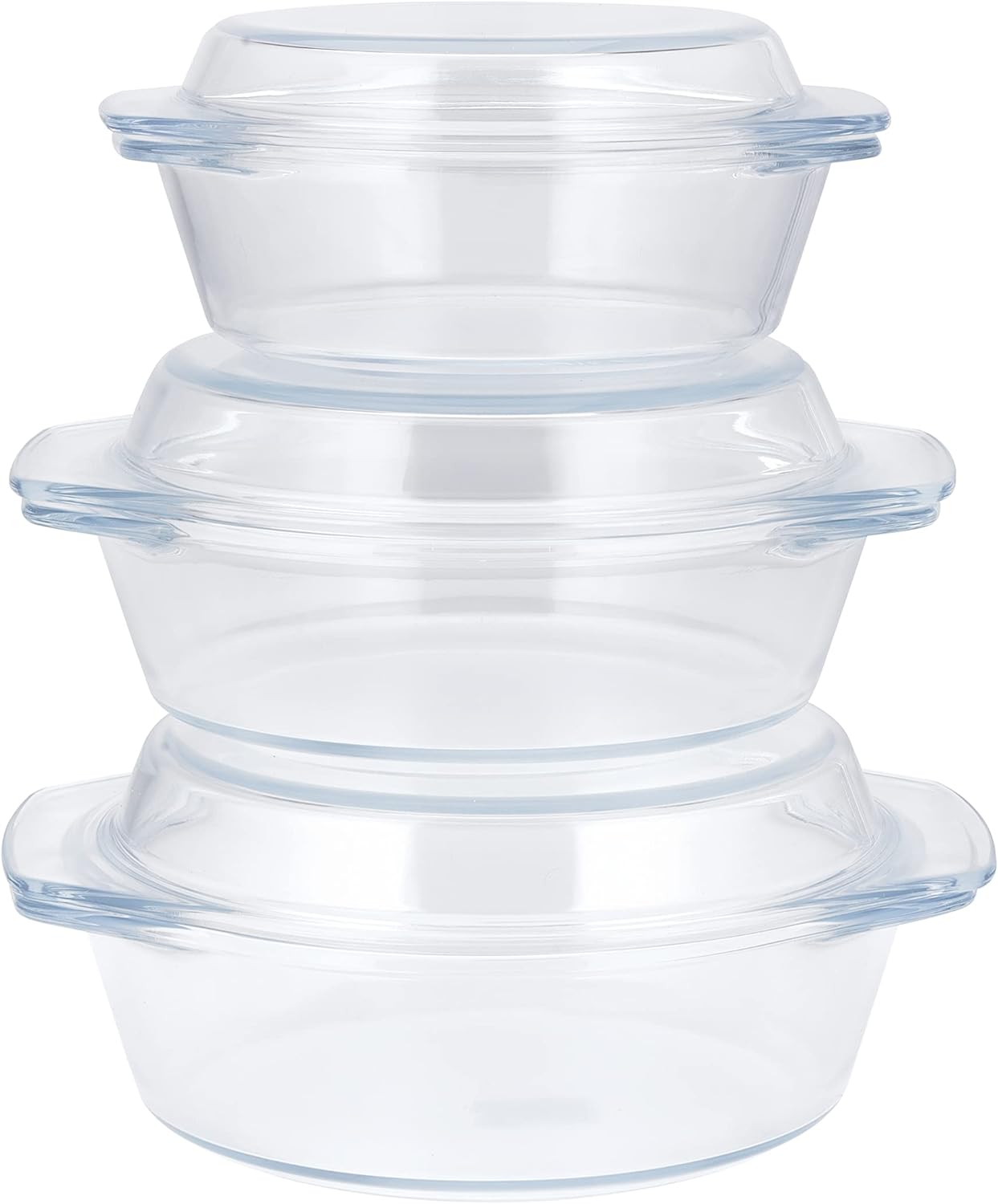 Signature 3Pcs Glass Casserole Set, Borosilicate Glass, High Thermal Shock Resistant Container Casserole With Lid Microwave, Electric Oven, Freezer And Dishwasher Safe