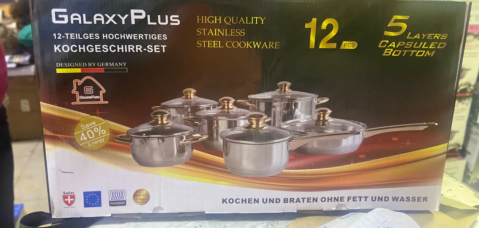 12 pcs galaxy stainless Steel 12-Piece Cookware Set - Casserole, Saucepan, Fry Pan | Heavy Duty With Stainless Steel Handle | Gas, Stovetops Compatible For Family Meals