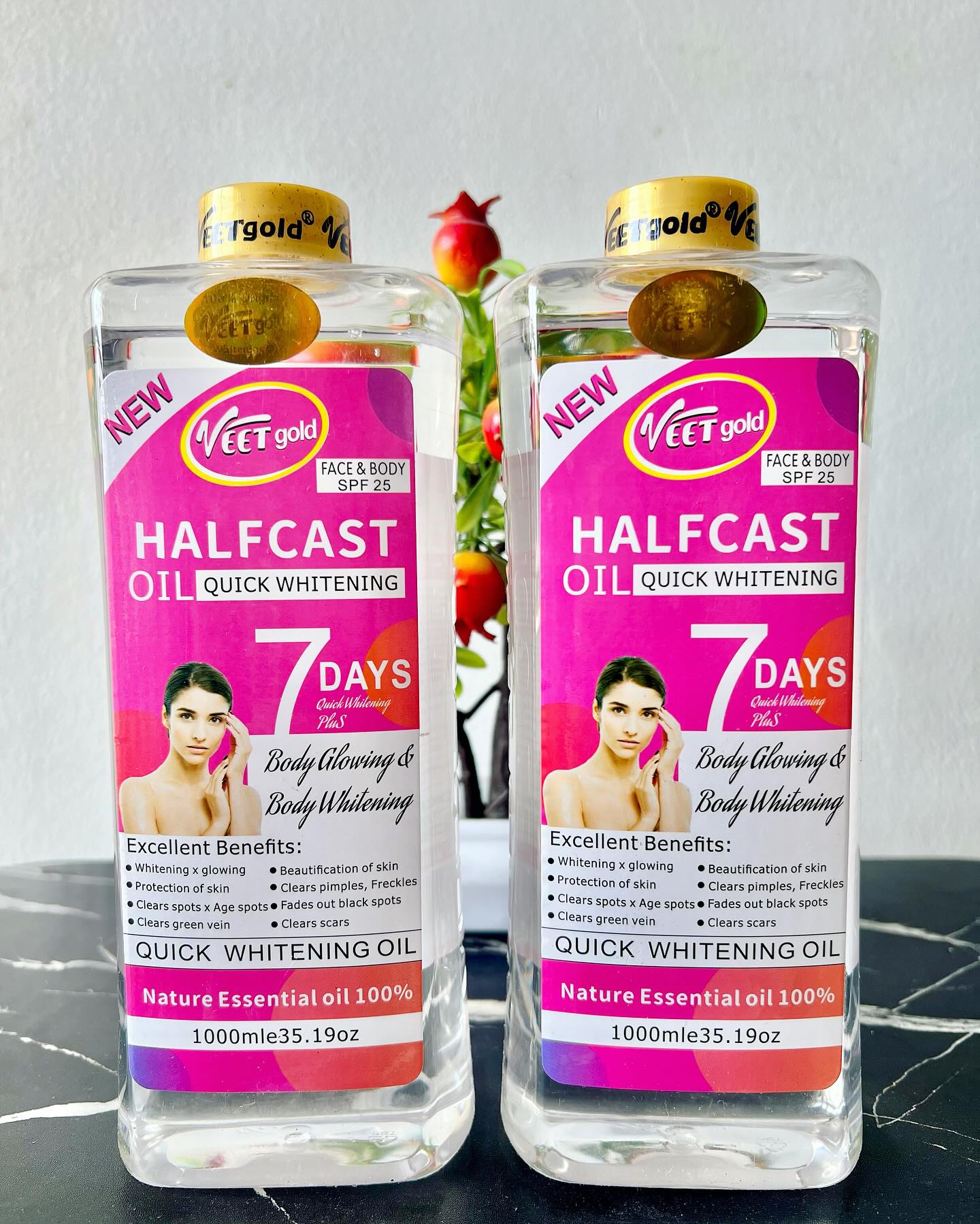 Veetgold Half Cast Body Oil -1000ml Quick Whitening Body Glowing and Body Whitening Protection of Skin Clears Pimples Clears Scars Beautification Of The Skin Body Washes