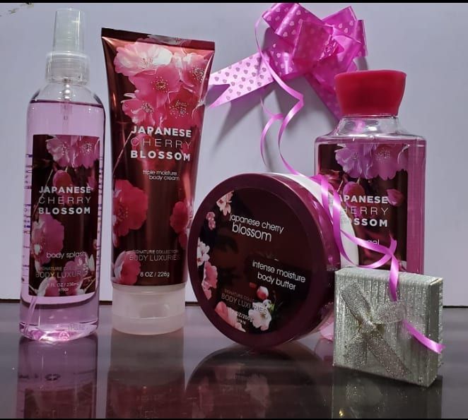 4 Pack Dear Body Japanese Cherry Blossom Shower Gel, Body Splash, Body Cream and ButterSweet Fresh Scent Keep Fresh Body Washes Leaves The Skin Keep Body Fresh Signature Collection Body Luxuries