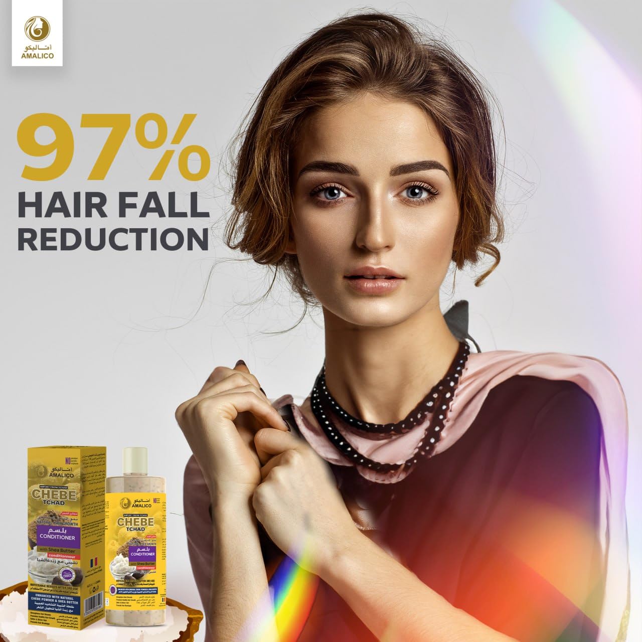 2 Pack AMALICO Chebe Powder Hair Conditioner + Shampoo with Shea Butter for Dry Damaged Hair Care Natural African Chebe Powder for Hair Growth - Regrowth Hair Care