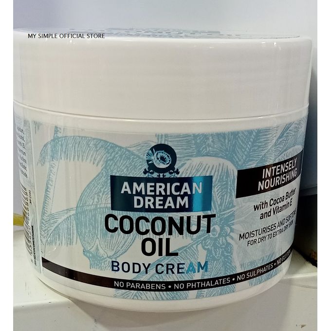 American Dream  Coconut Oil Cream With Cocoa Butter & Vitamin E  Intensely Nourishing 500ml Ultra Moisturising Body Butter Cream With Coconut Oil and Vitamin E