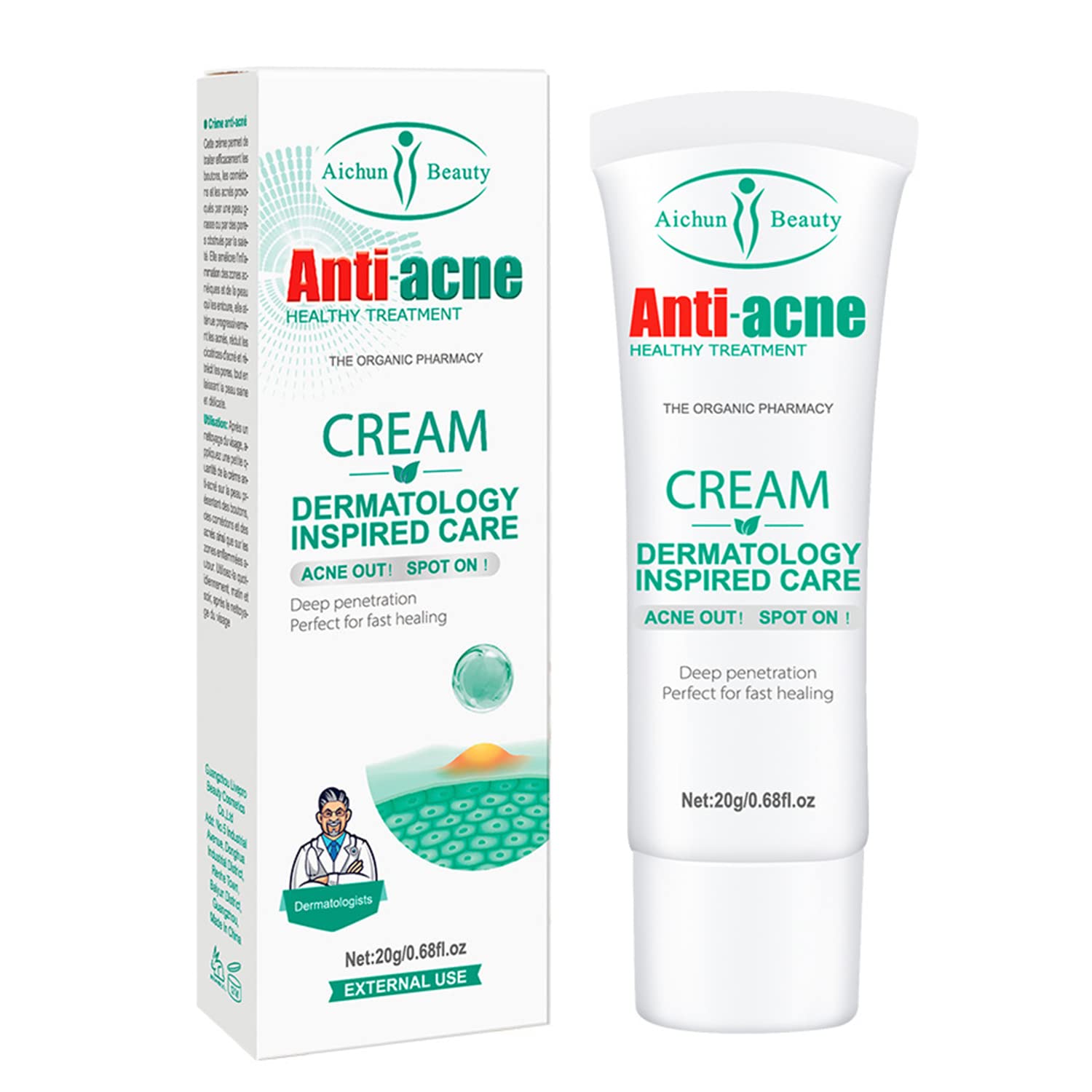 AICHUN BEAUTY Anti-Acne Cream Treats Pimple Clogged Pores Oil Control Reduces Acne Scars Shrinks Pores  0.68fl.oz cne Control Cleansing Oil Control Face Cream & Moisturizer