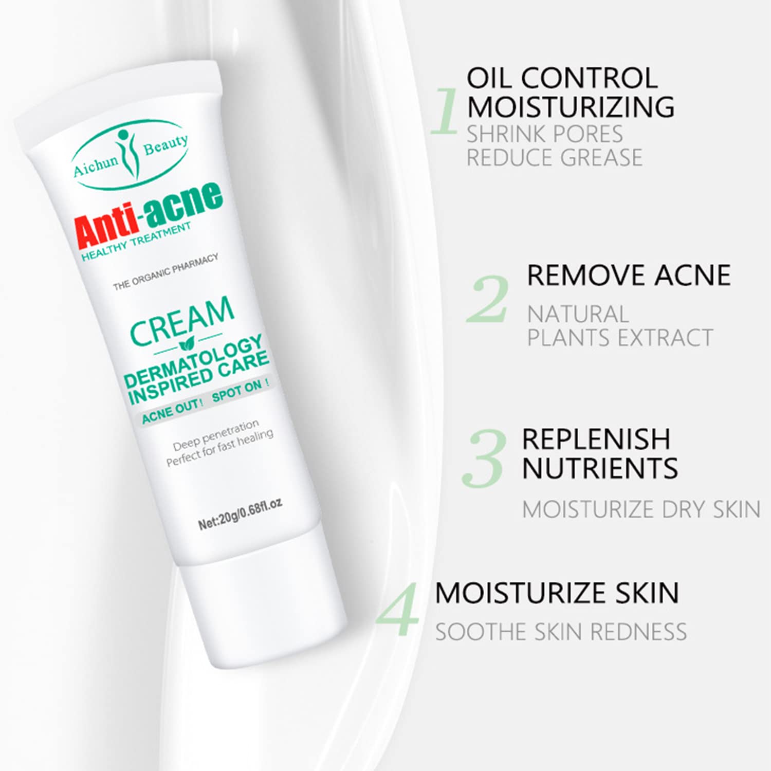 AICHUN BEAUTY Anti-Acne Cream Treats Pimple Clogged Pores Oil Control Reduces Acne Scars Shrinks Pores  0.68fl.oz cne Control Cleansing Oil Control Face Cream & Moisturizer