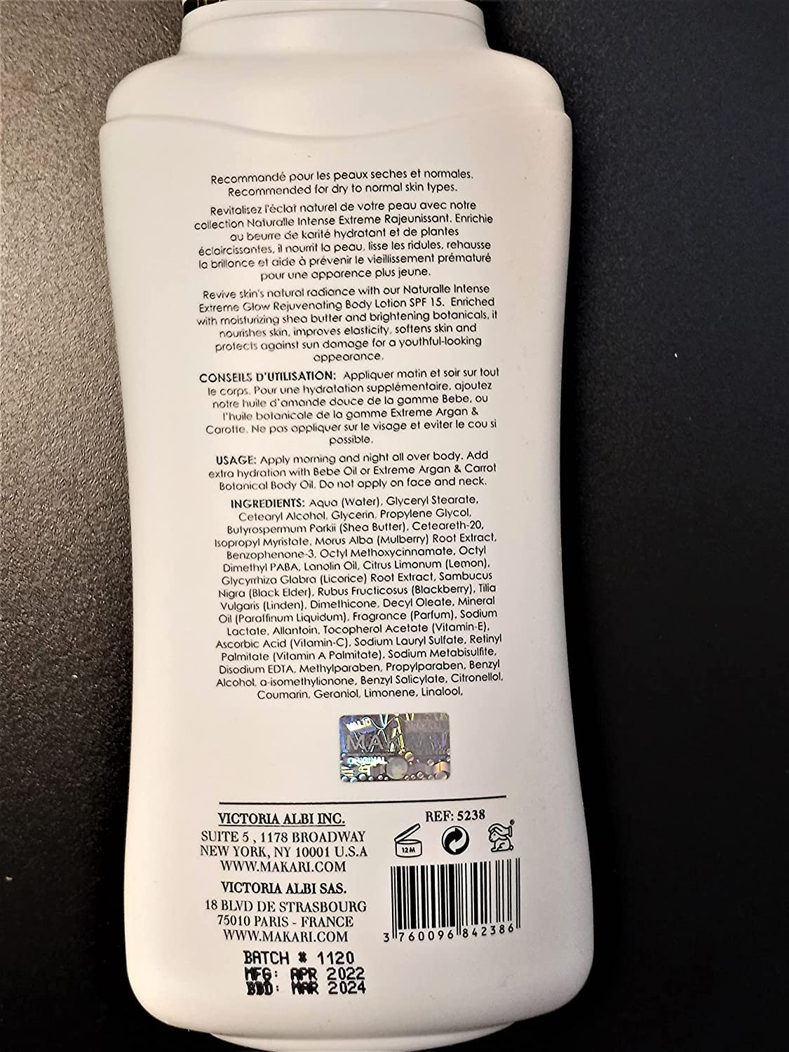 MAKARI Naturalle Intense Extreme Body Lotion SPF15 (500ml) | Toning Body Lotion for Dry to Normal Skin Types | Brightens Complexion and Helps Fade Marks | Soothes and Conditions with Shea Butter