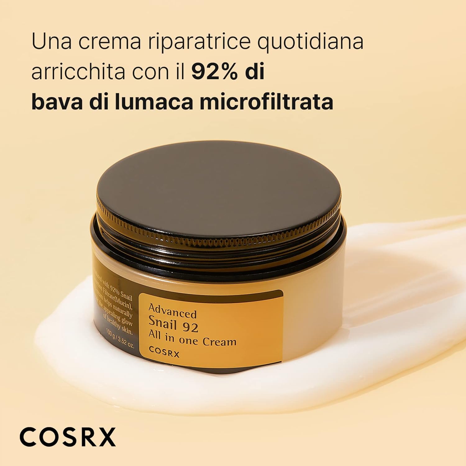 COSRX Snail Mucin 92% Moisturizer 3.52oz/ 100g, Daily Repair Face Gel Cream for Dry, Sensitive Skin, Not Tested on Animals, No Parabens, No Sulfates, No Phthalates, Korean Skincare