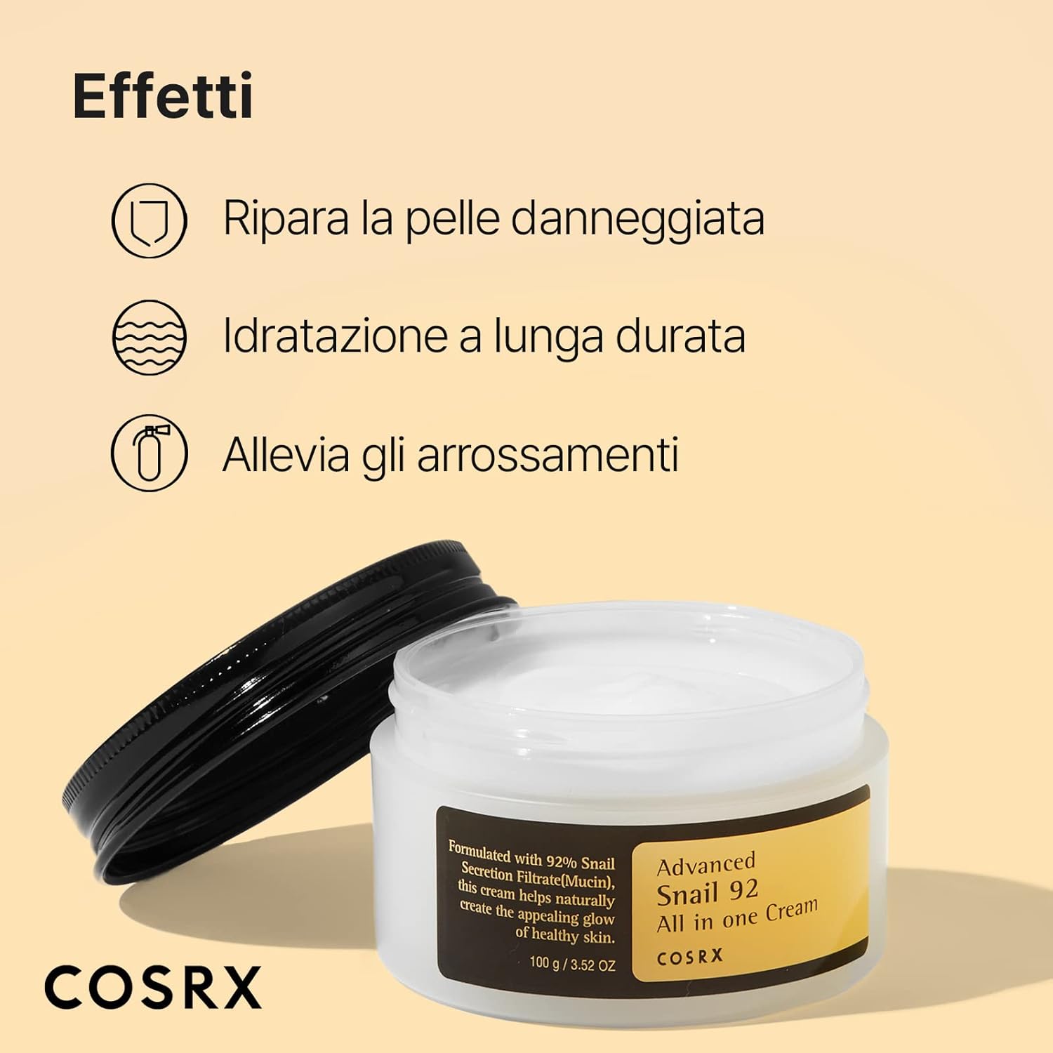 COSRX Snail Mucin 92% Moisturizer 3.52oz/ 100g, Daily Repair Face Gel Cream for Dry, Sensitive Skin, Not Tested on Animals, No Parabens, No Sulfates, No Phthalates, Korean Skincare
