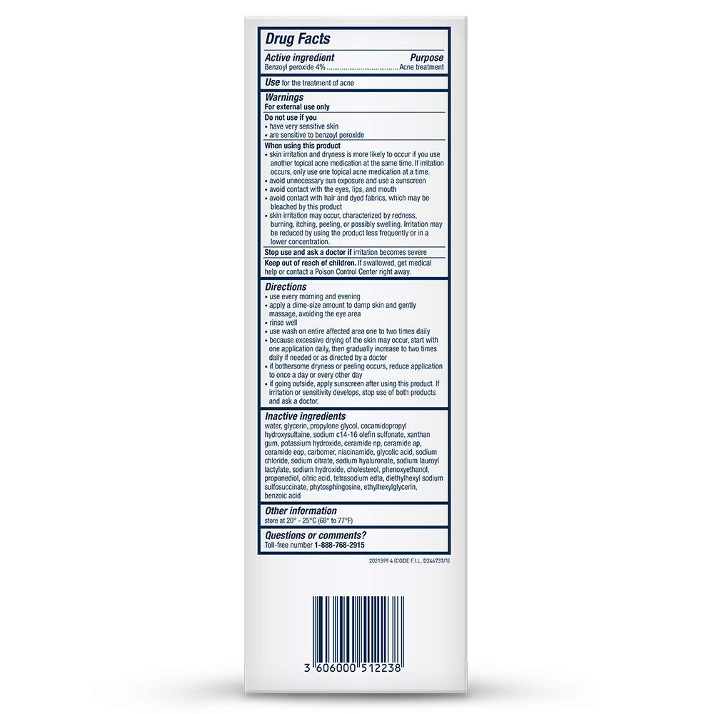 Foaming Cream Cleanser | Acne Treatment Face Wash with 4% Benzoyl Peroxide, Hyaluronic Acid, and, Niacinamide | Cream to Foam Formula | Fragrance Free