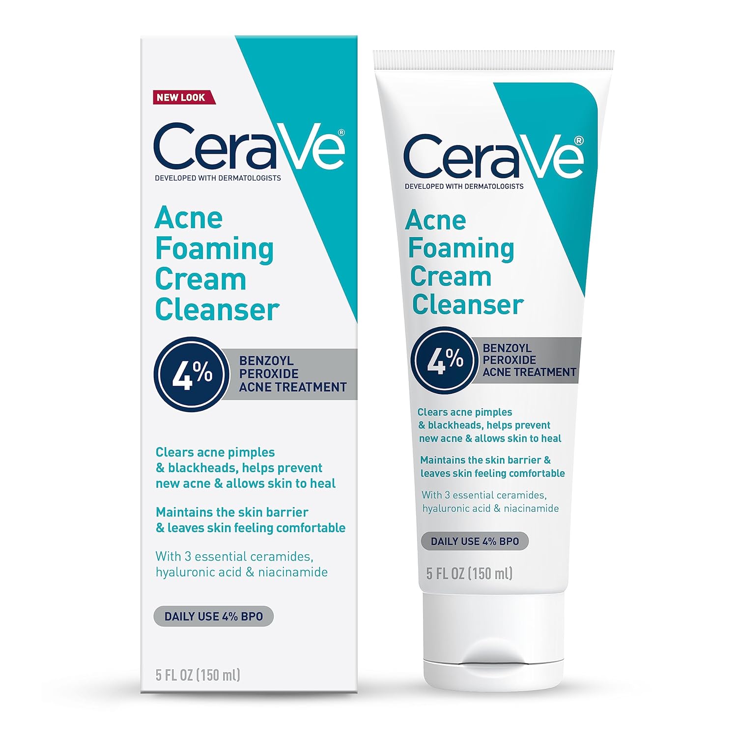 Foaming Cream Cleanser | Acne Treatment Face Wash with 4% Benzoyl Peroxide, Hyaluronic Acid, and, Niacinamide | Cream to Foam Formula | Fragrance Free