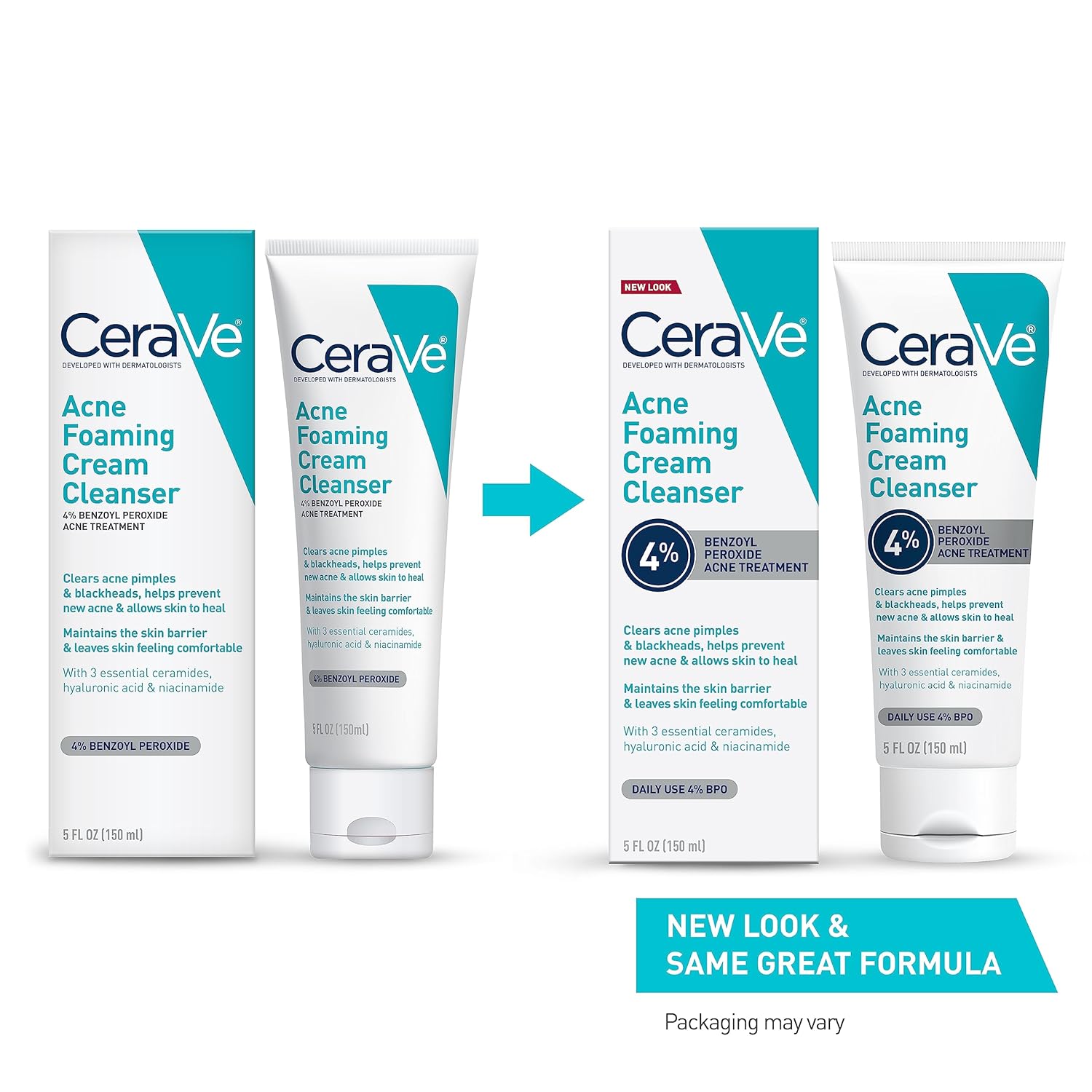 Foaming Cream Cleanser | Acne Treatment Face Wash with 4% Benzoyl Peroxide, Hyaluronic Acid, and, Niacinamide | Cream to Foam Formula | Fragrance Free