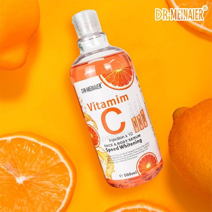 DR MEINAIER Vitamin C Face & Body Serum 500 ml – Brightening & Anti-Aging with Ascorbic Acid, Glycolic & Kojic Acids – Hydrating Skin Repair for Face and Body