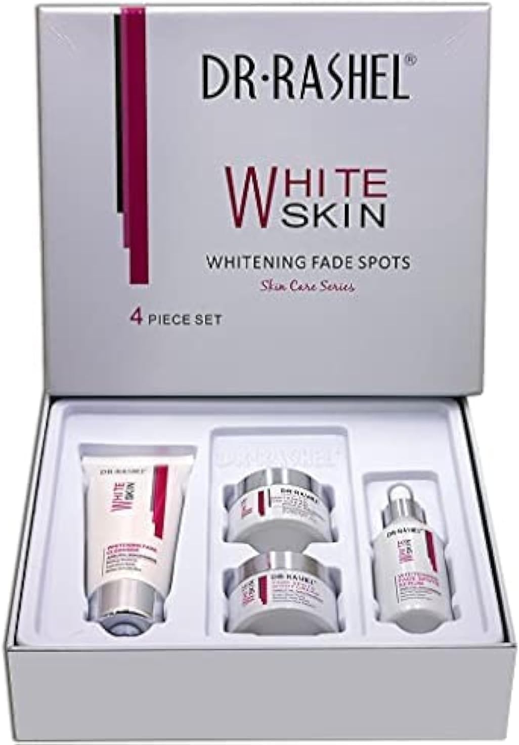 4 Pack Dr Rashel Fade Dark Spots Skin Care Series Kit  Contains Cleanser, Serum, Day Cream and Night Cream (4 Piece Set)  Arbutin and Niacinamide Long Lasting Shine Natural Glow Look Skin Care Set