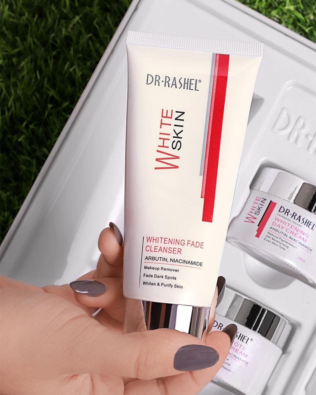 4 Pack Dr Rashel Fade Dark Spots Skin Care Series Kit  Contains Cleanser, Serum, Day Cream and Night Cream (4 Piece Set)  Arbutin and Niacinamide Long Lasting Shine Natural Glow Look Skin Care Set