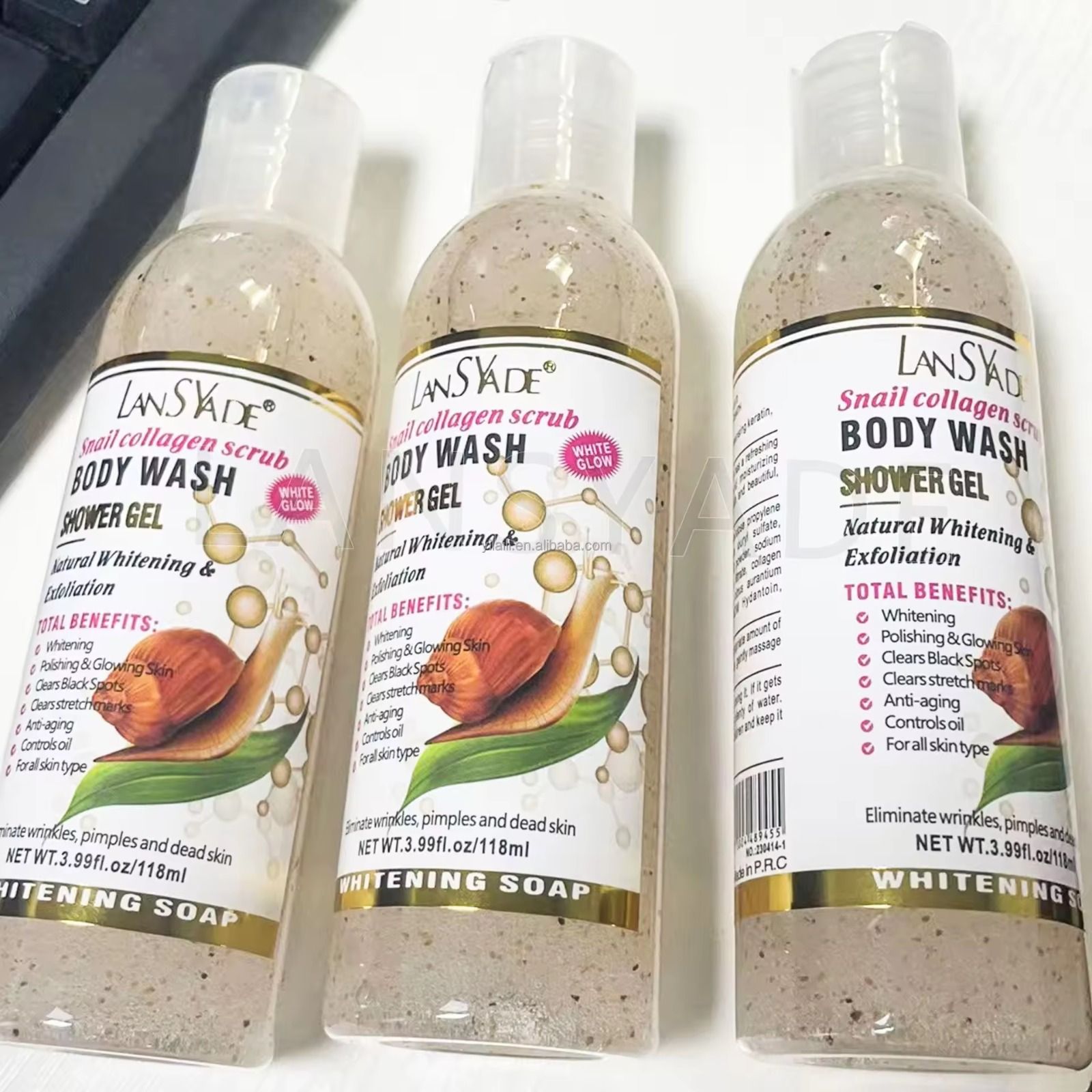 LansYade Inall Collagen Skin Whitening Bath Shower Gel Moisturizing Exfoliating Cleansing Body Wash Liquid Soap Nourish Anti-wrinkle Acne Spot Remover Body Wash