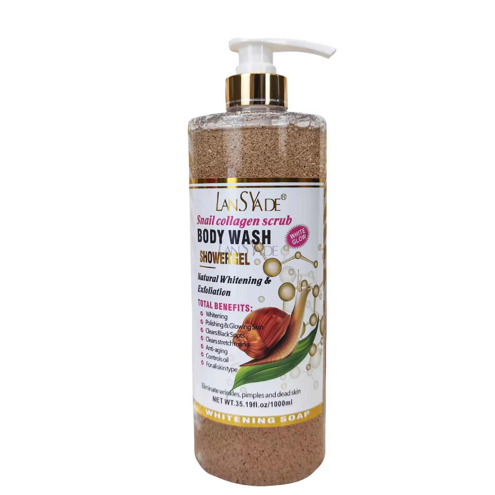 LansYade Inall Collagen Skin Whitening Bath Shower Gel Moisturizing Exfoliating Cleansing Body Wash Liquid Soap Nourish Anti-wrinkle Acne Spot Remover Body Wash