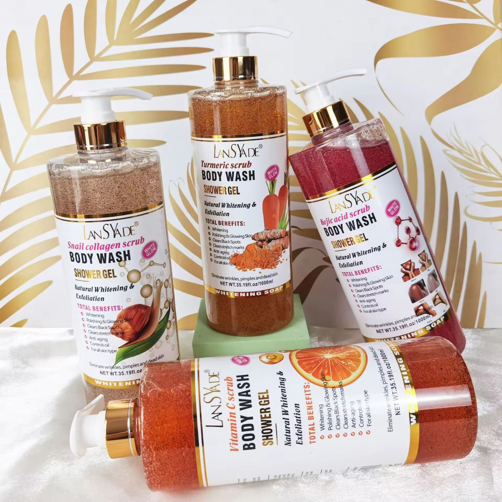 LansYade Inall Collagen Skin Whitening Bath Shower Gel Moisturizing Exfoliating Cleansing Body Wash Liquid Soap Nourish Anti-wrinkle Acne Spot Remover Body Wash