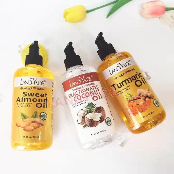 LansYade Pure Organic Whitening Body Oil Skincare Nourishing Vitamin E Coconut Oil Fast Absorb Brightening Essential Massage Turmeric Oil Skin Care Body Oil