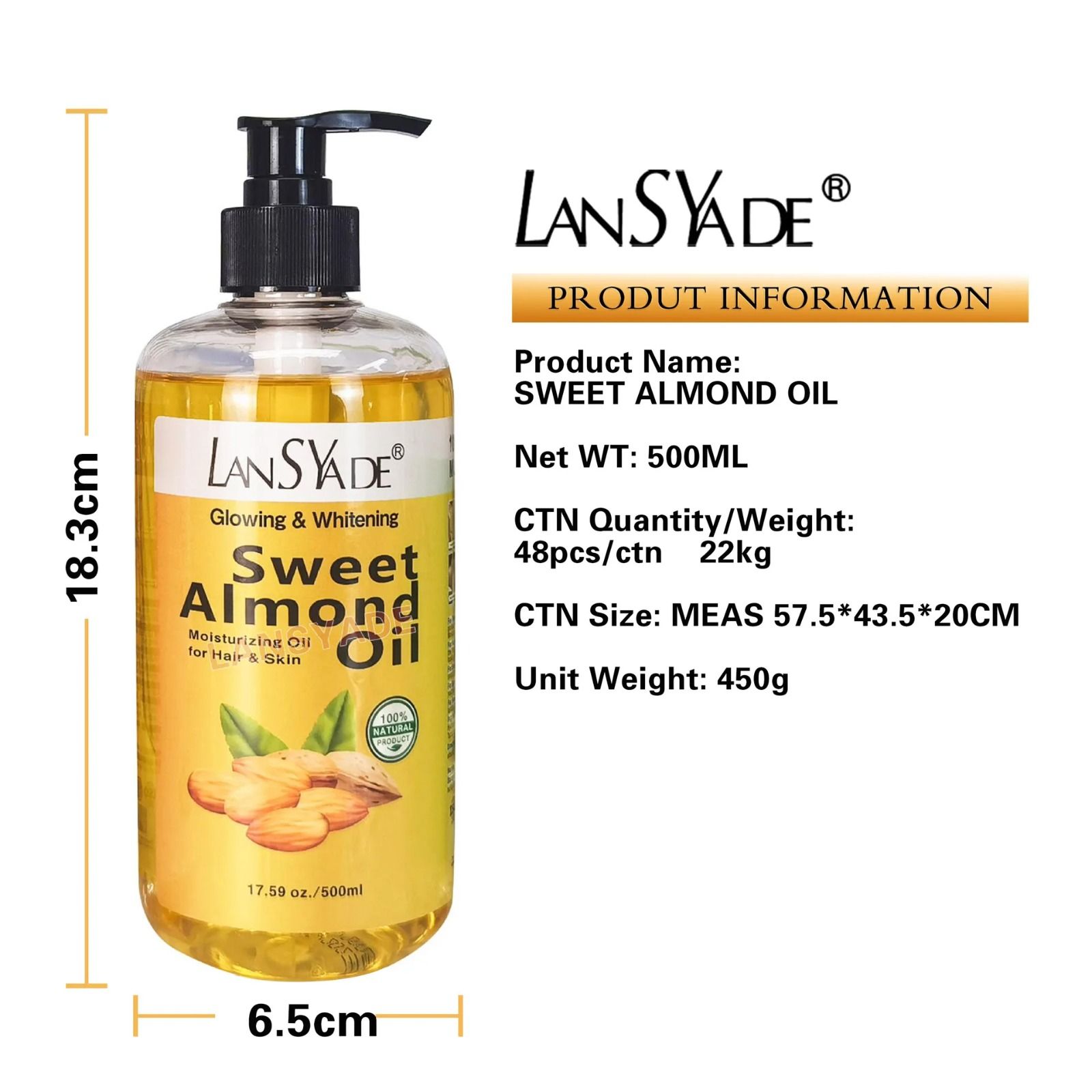 LansYade Pure Organic Whitening Body Oil Skincare Nourishing Vitamin E Coconut Oil Fast Absorb Brightening Essential Massage Turmeric Oil Skin Care Body Oil