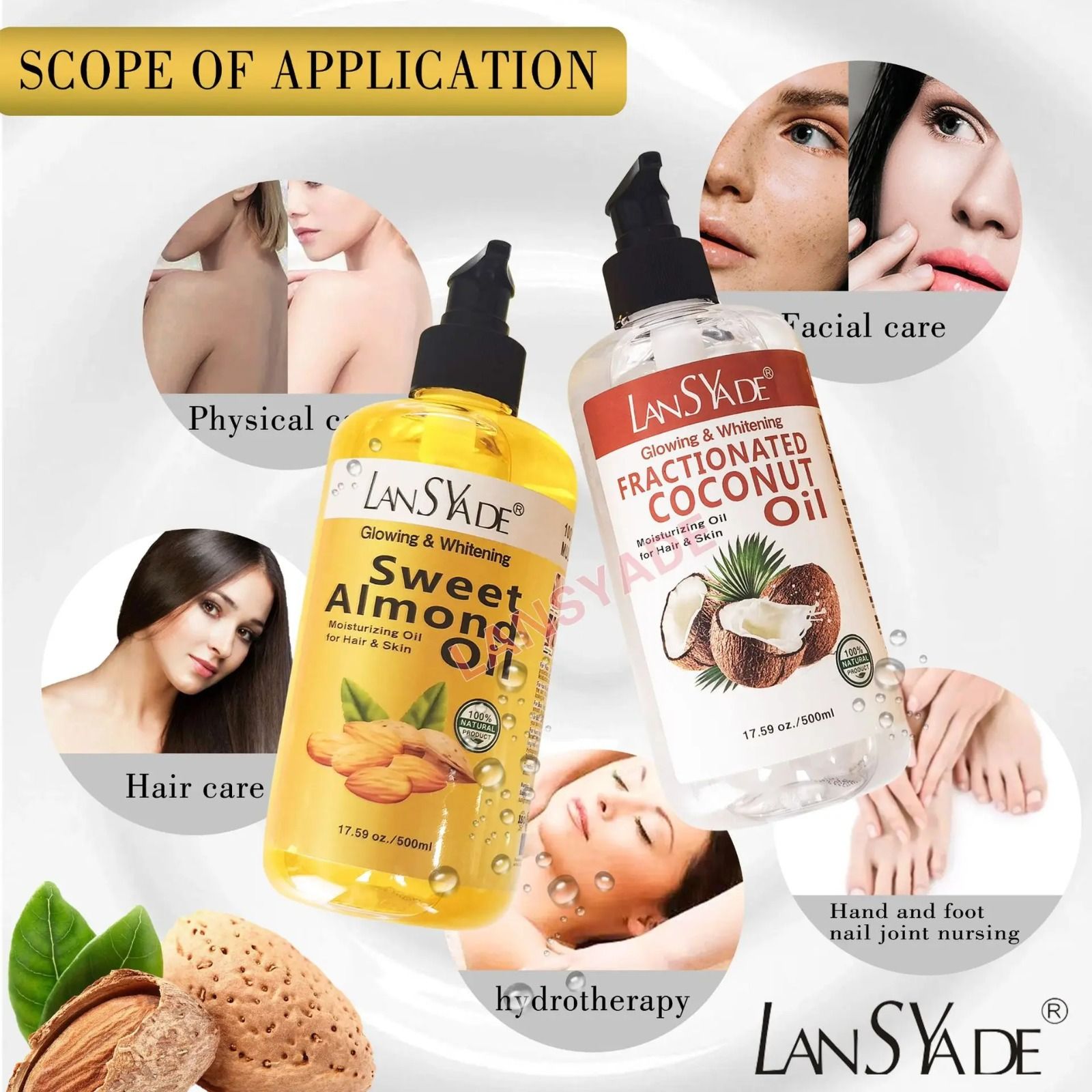 LansYade Pure Organic Whitening Body Oil Skincare Nourishing Vitamin E Coconut Oil Fast Absorb Brightening Essential Massage Turmeric Oil Skin Care Body Oil
