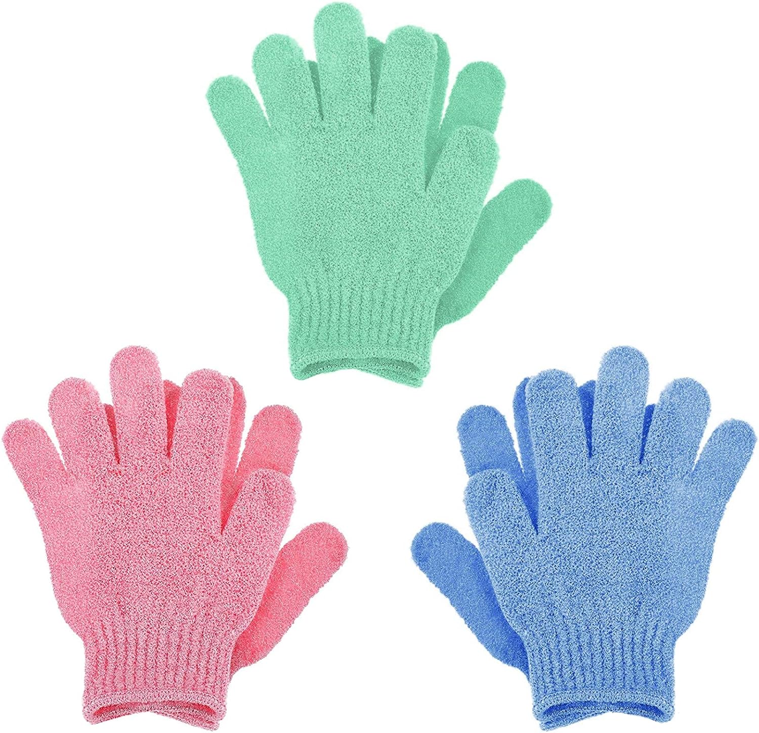 6 Pcs Bath Gloves for Shower Natural Loofah Exfoliating Wash Gloves for Body and Face, Dead Skin Remover, Double Sided Microfibre Shower Body Gloves for Adults and Kids
