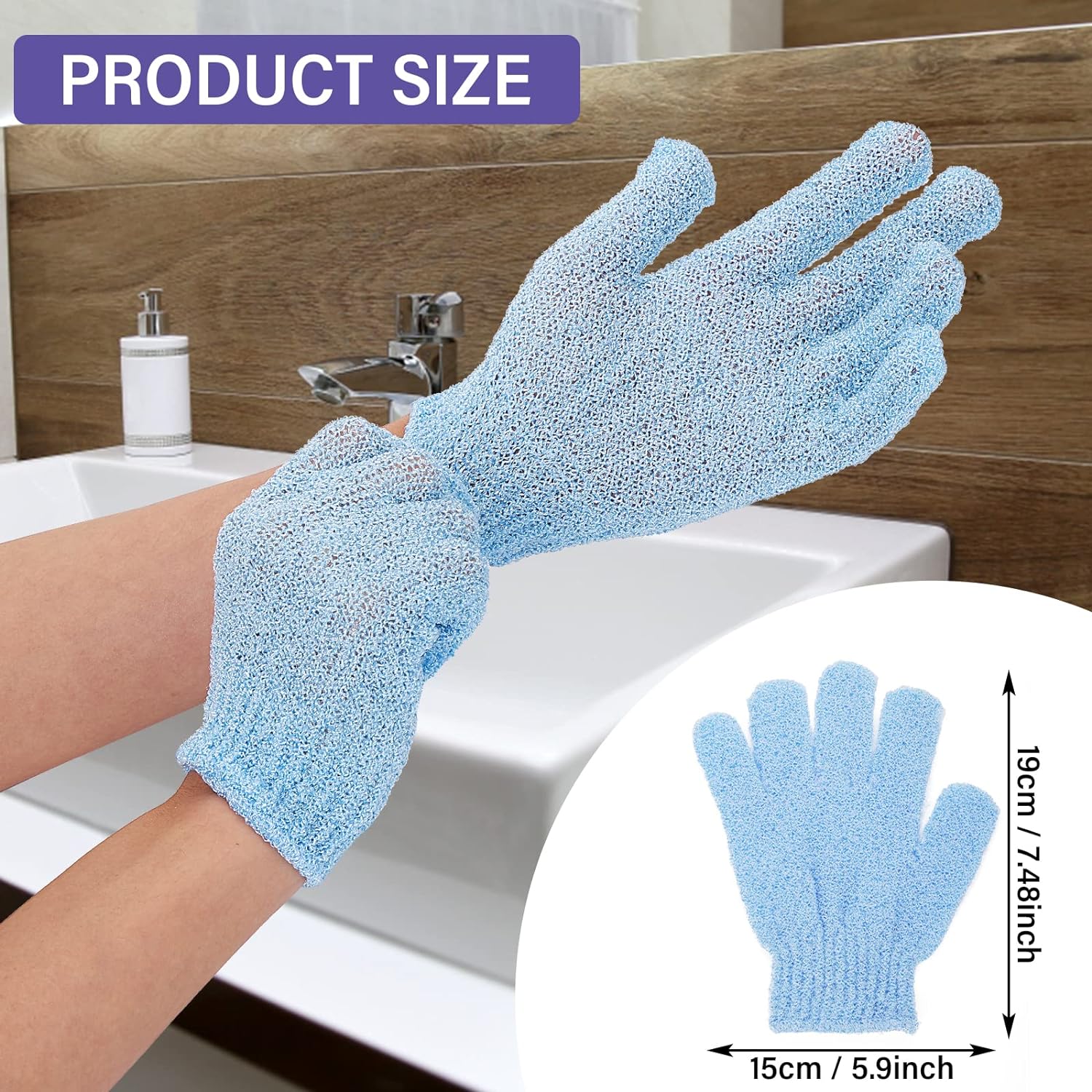 6 Pcs Bath Gloves for Shower Natural Loofah Exfoliating Wash Gloves for Body and Face, Dead Skin Remover, Double Sided Microfibre Shower Body Gloves for Adults and Kids