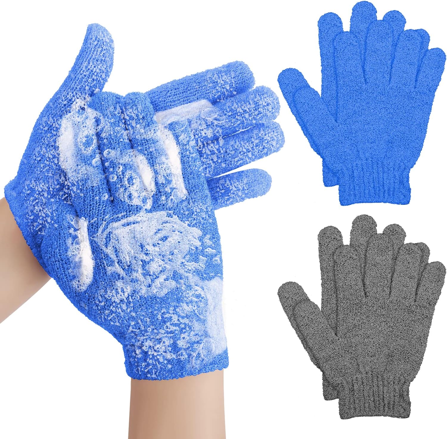 4 Pcs Bath Gloves for Shower Natural Loofah Exfoliating Wash Gloves for Body and Face, Dead Skin Remover, Double Sided Microfibre Shower Body Gloves for Adults and Kids