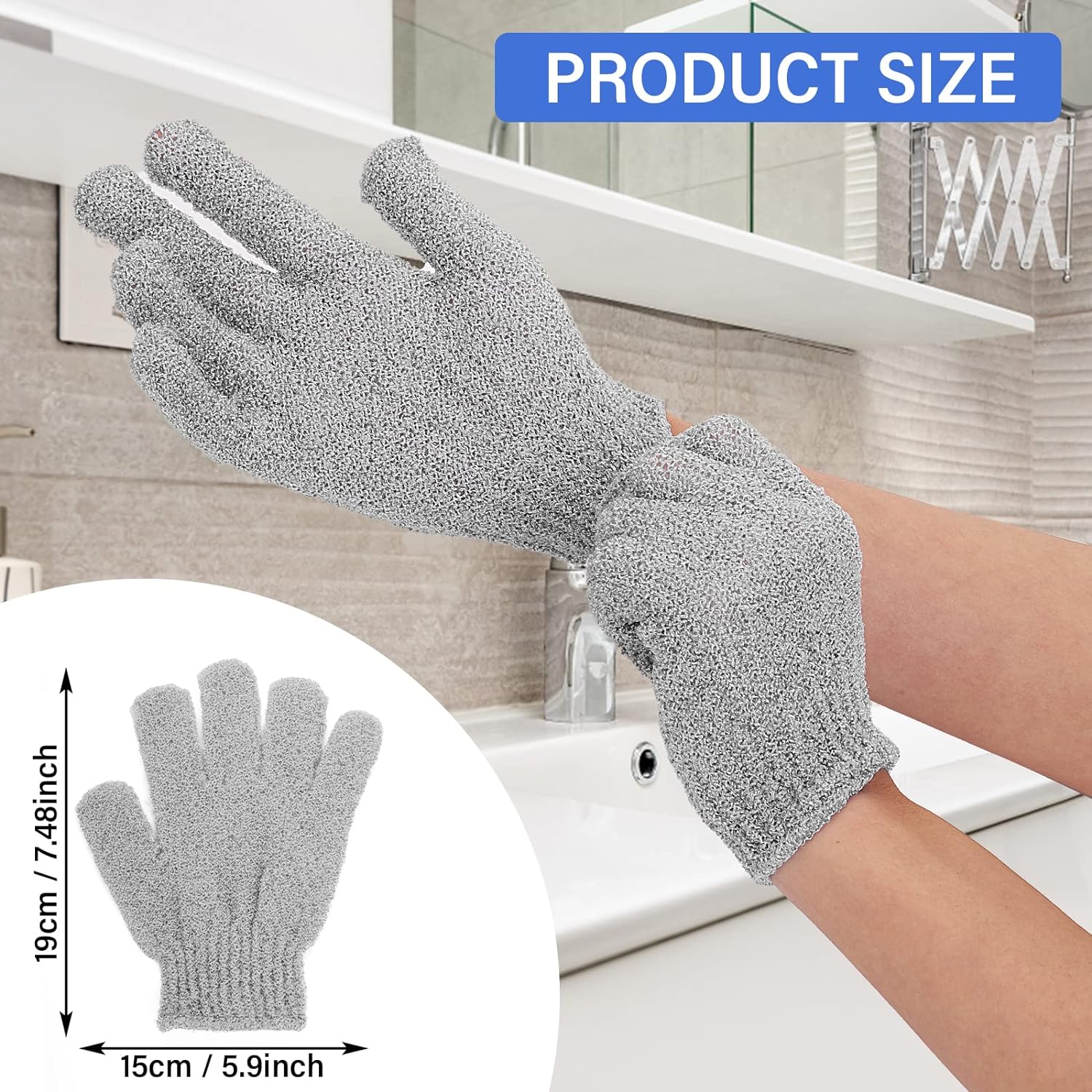 4 Pcs Bath Gloves for Shower Natural Loofah Exfoliating Wash Gloves for Body and Face, Dead Skin Remover, Double Sided Microfibre Shower Body Gloves for Adults and Kids