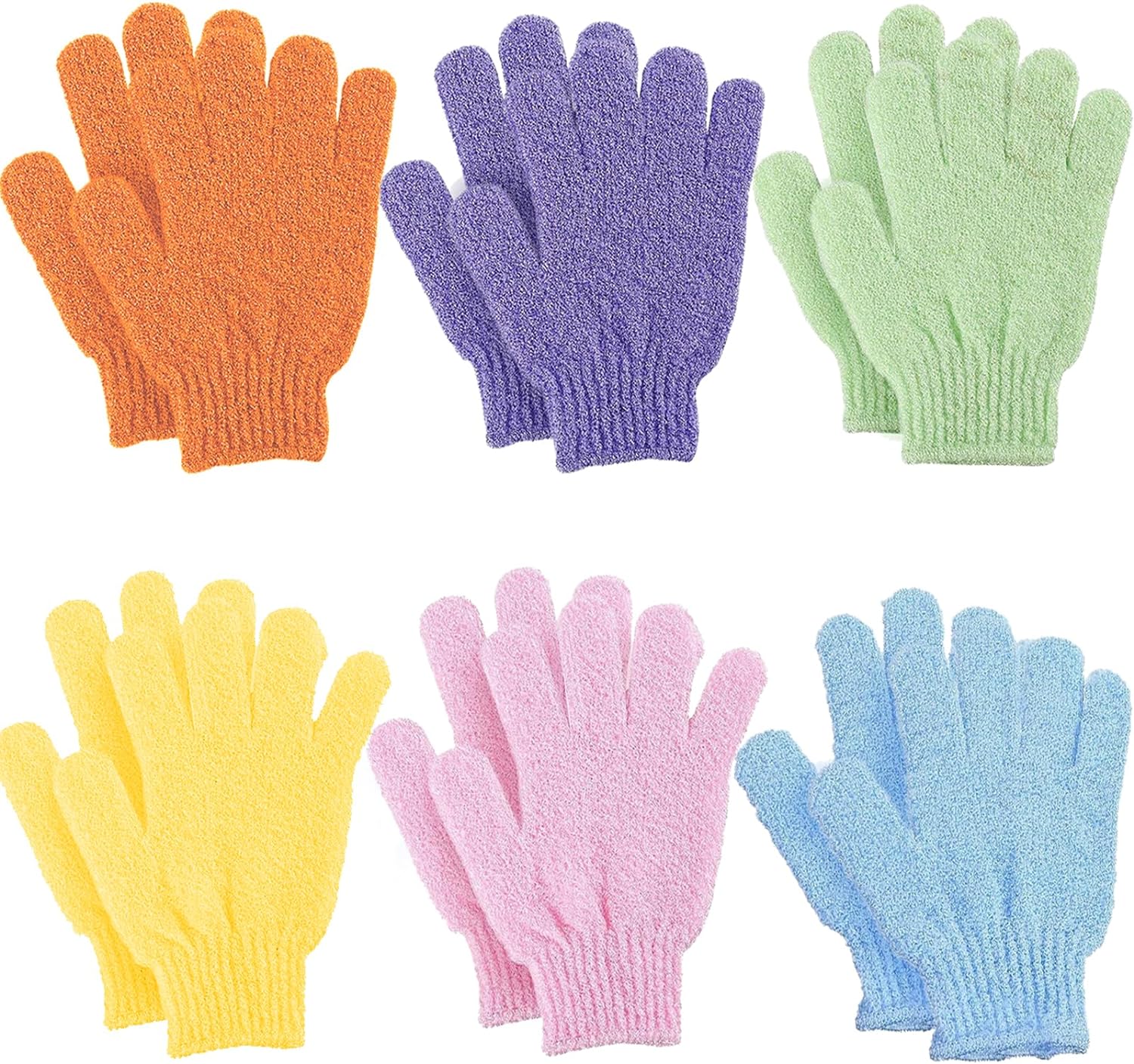 12 Pcs Pair Bath Gloves for Shower Natural Loofah Exfoliating Wash Gloves for Body and Face, Dead Skin Remover, Double Sided Microfibre Shower Body Gloves for Adults and Kids