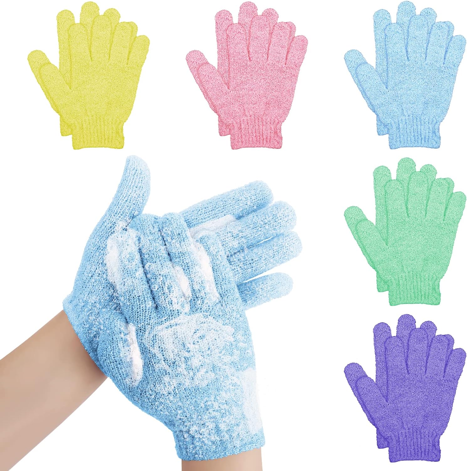 12 Pcs Pair Bath Gloves for Shower Natural Loofah Exfoliating Wash Gloves for Body and Face, Dead Skin Remover, Double Sided Microfibre Shower Body Gloves for Adults and Kids