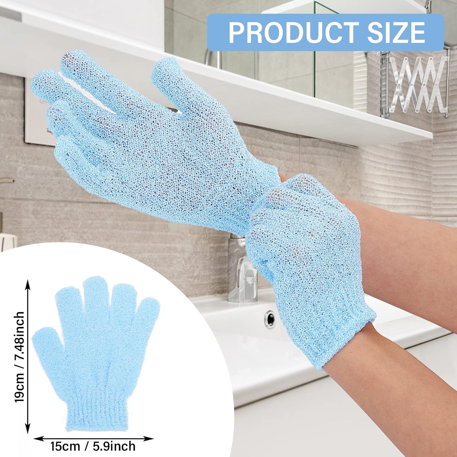 12 Pcs Pair Bath Gloves for Shower Natural Loofah Exfoliating Wash Gloves for Body and Face, Dead Skin Remover, Double Sided Microfibre Shower Body Gloves for Adults and Kids