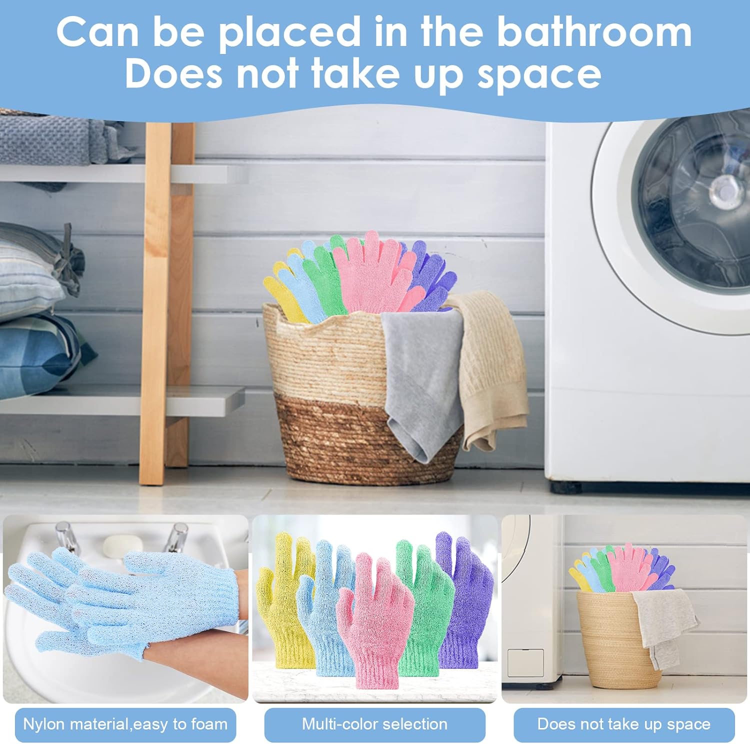 12 Pcs Pair Bath Gloves for Shower Natural Loofah Exfoliating Wash Gloves for Body and Face, Dead Skin Remover, Double Sided Microfibre Shower Body Gloves for Adults and Kids
