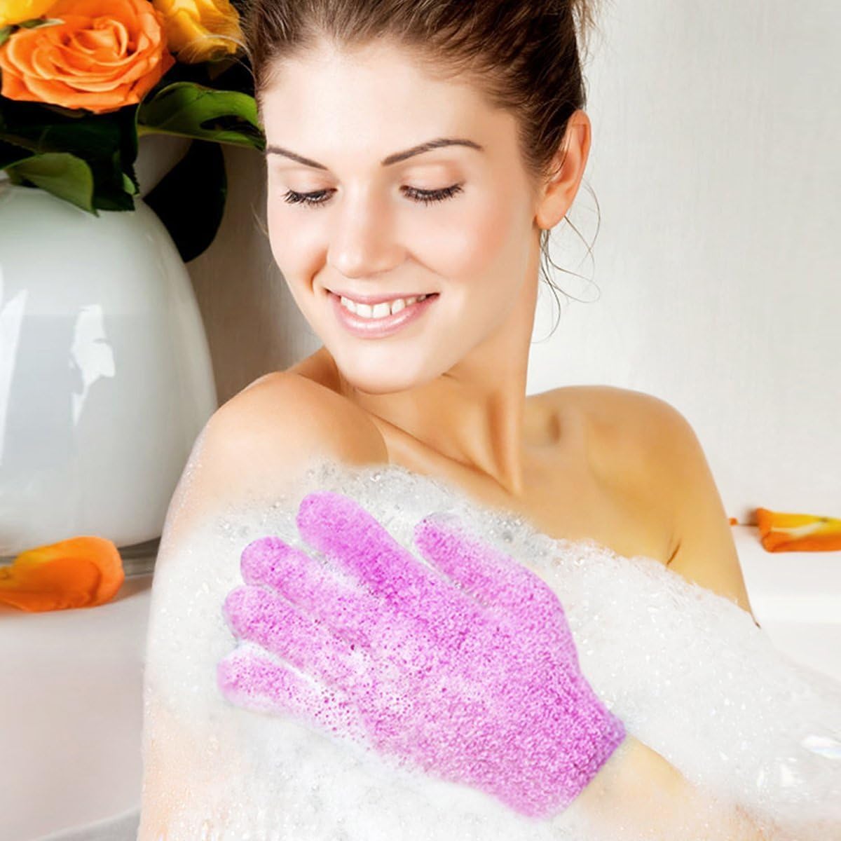 12 Pcs Pair Bath Gloves for Shower Natural Loofah Exfoliating Wash Gloves for Body and Face, Dead Skin Remover, Double Sided Microfibre Shower Body Gloves for Adults and Kids