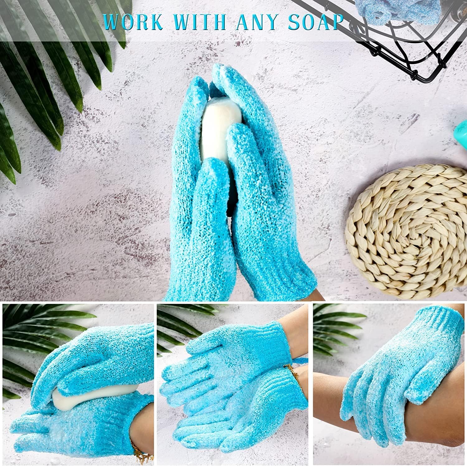 16 Pcs Pair Bath Gloves for Shower Natural Loofah Exfoliating Wash Gloves for Body and Face, Dead Skin Remover, Double Sided Microfibre Shower Body Gloves for Adults and Kids