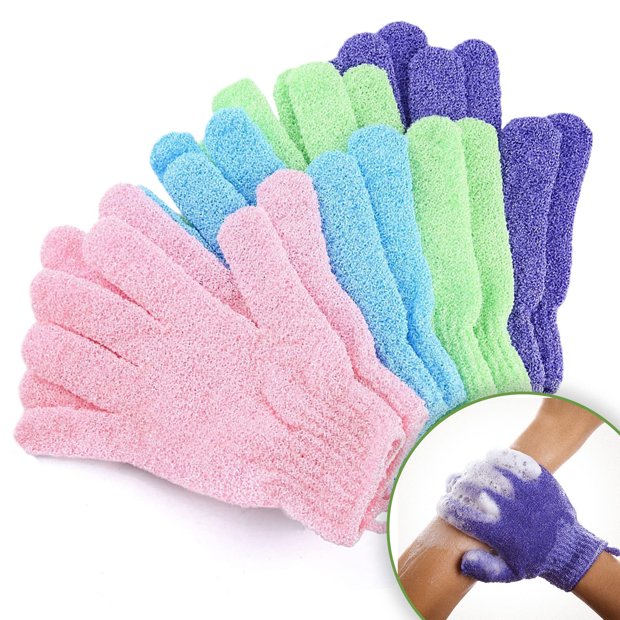 16 Pcs Pair Bath Gloves for Shower Natural Loofah Exfoliating Wash Gloves for Body and Face, Dead Skin Remover, Double Sided Microfibre Shower Body Gloves for Adults and Kids