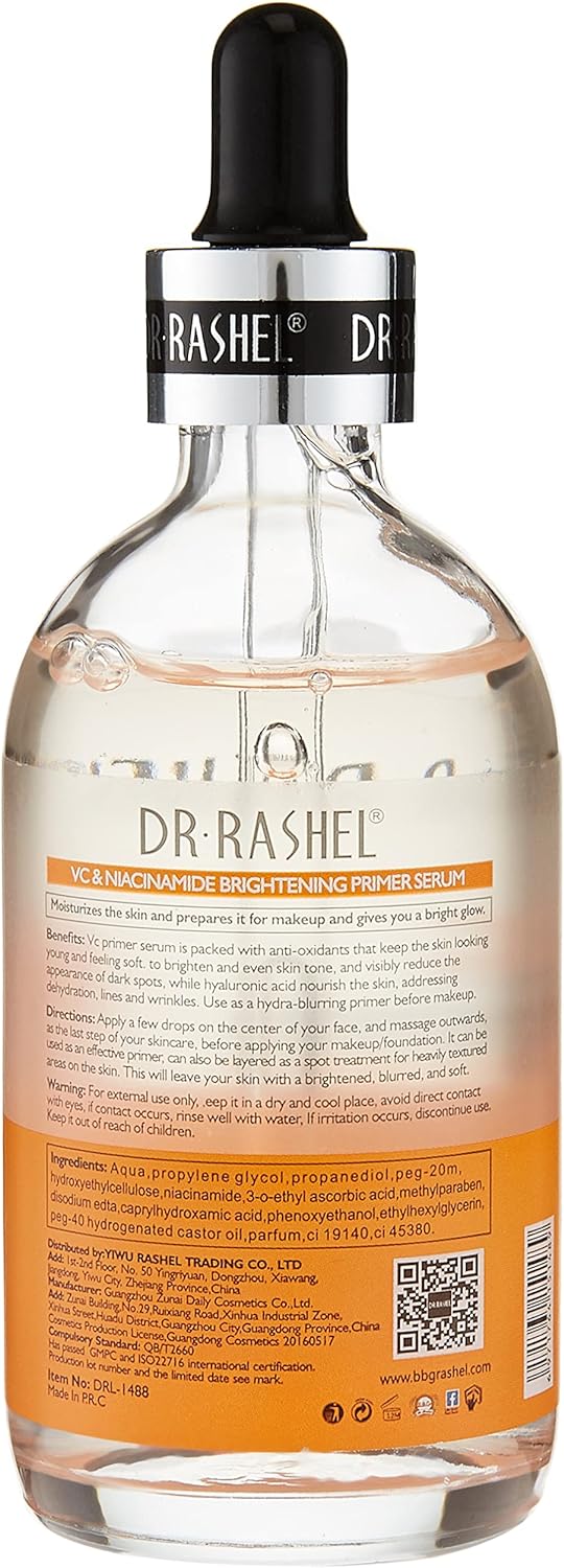 Dr. Rashel Vitamin C & Niacinamide Brightening Primer Serum Moisturizes Skin Refines Pores Controls Oil Brightens and Evens Out Skin Tone Personal Care Face Care