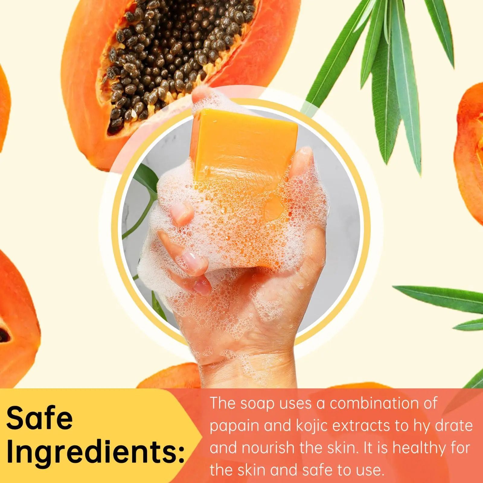 Lee Kojic Papaya Soap for Skin Shine 100g Whitening Handmade Papaya Dehumidifier for Whitening Soap with Dark Soap Extract Sp A7A9  Heals Acne or Pimples Sun spots & Freckles